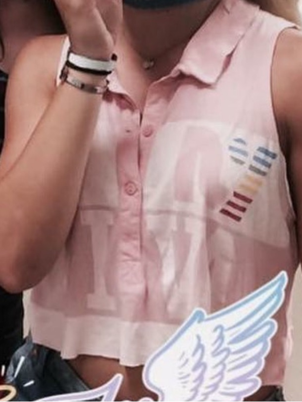 Rebel Yell Light Pink Button-Up Tee with Subtle Stripe Accent